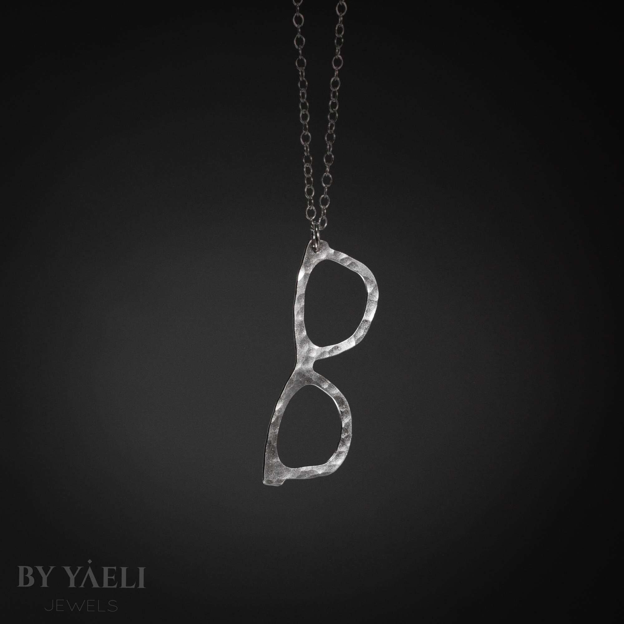 Eyeglasses necklace big silver geek glasses necklace eyeglasses pendant
