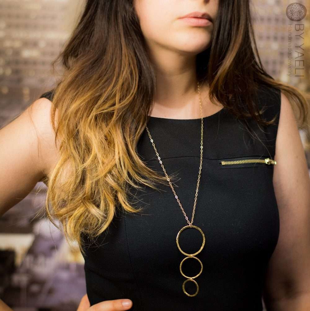 Long necklace gold geometric necklace circles necklace gold hoops minimalist necklace gift for her