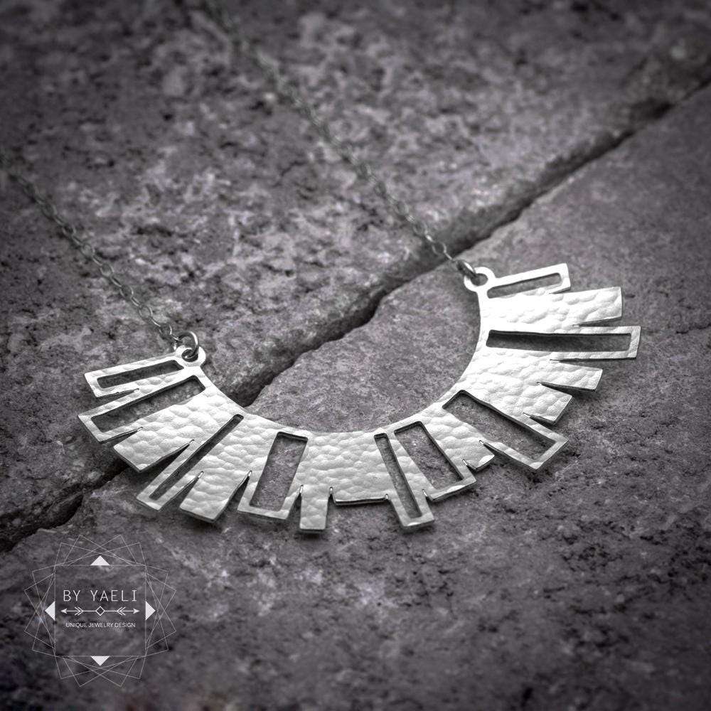 Geometric necklace silver rectangle necklace skyline geometric necklace