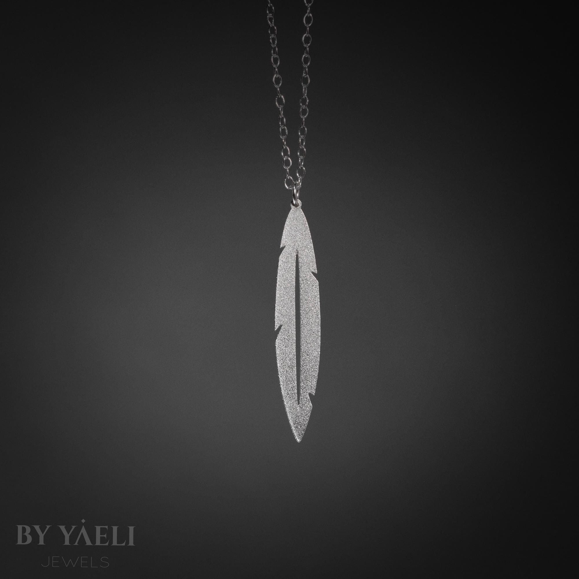 Feather necklace Feather pendant silver Feather charm long necklace