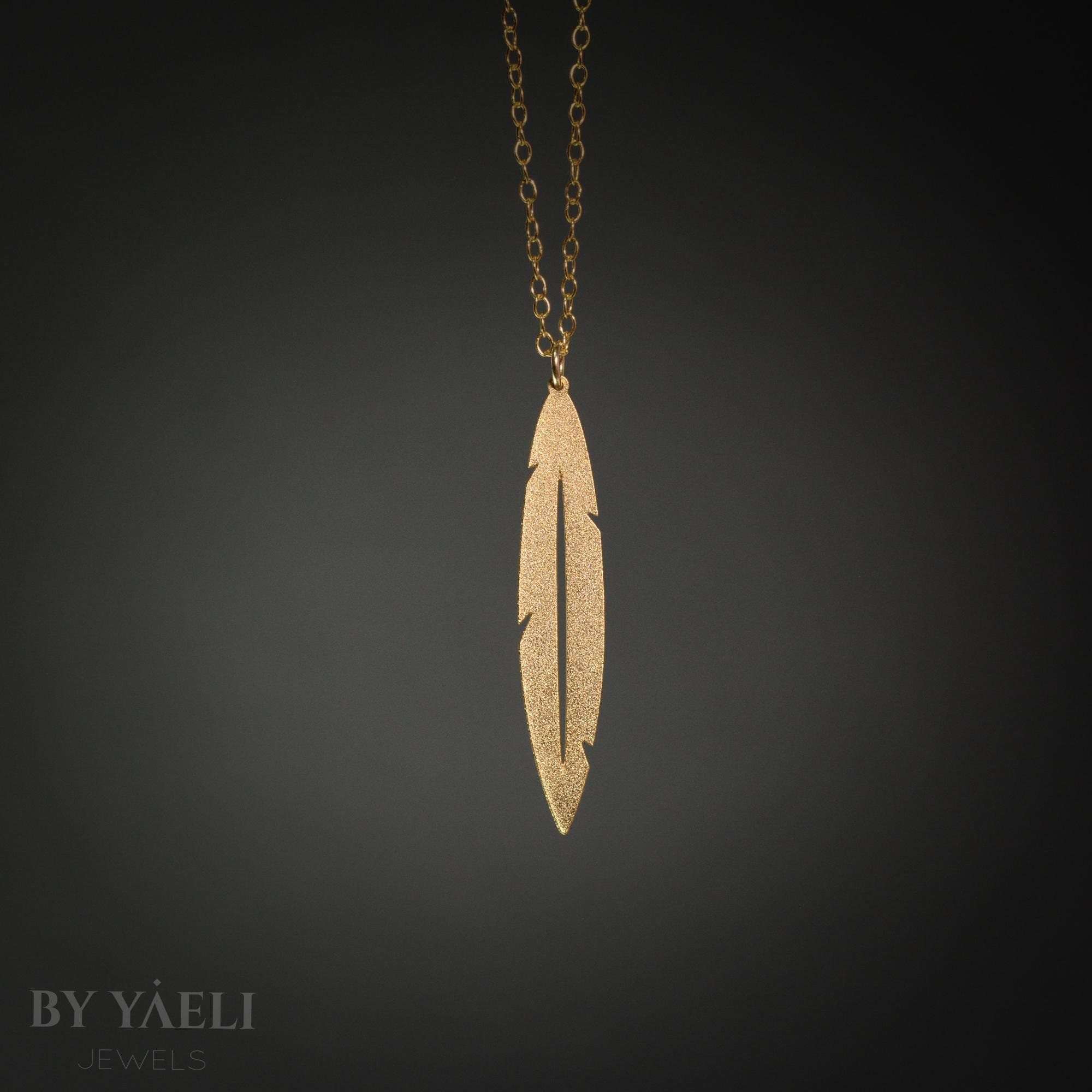 Feather necklace Feather pendant Gold Feather charm long necklace