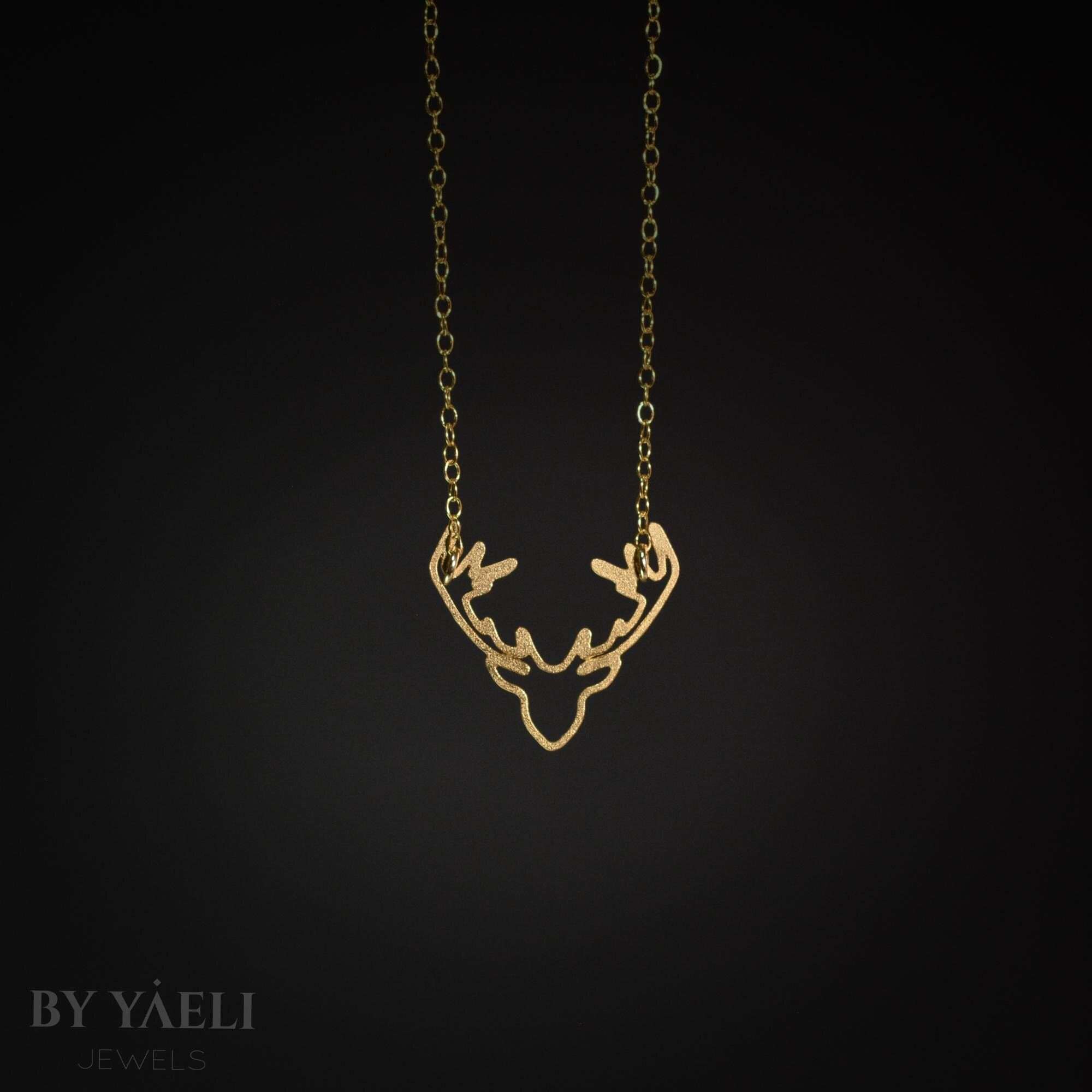 Deer necklace gold deer antler necklace gold deer pendant deer charm