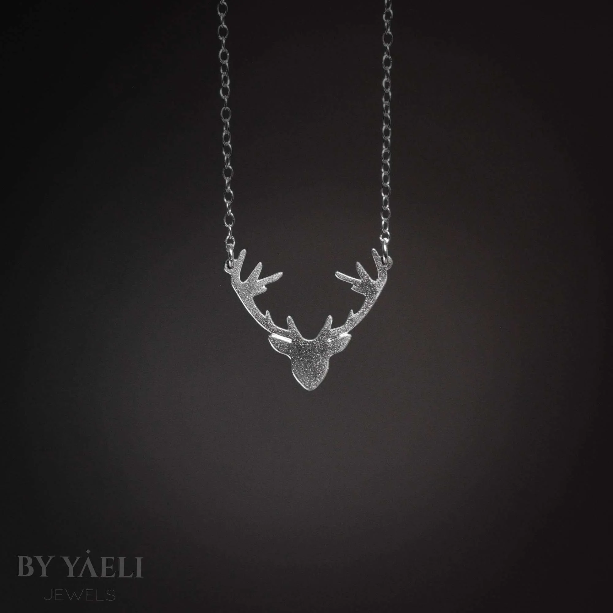 Deer necklace silver deer pendant deer antler necklace deer jewelry