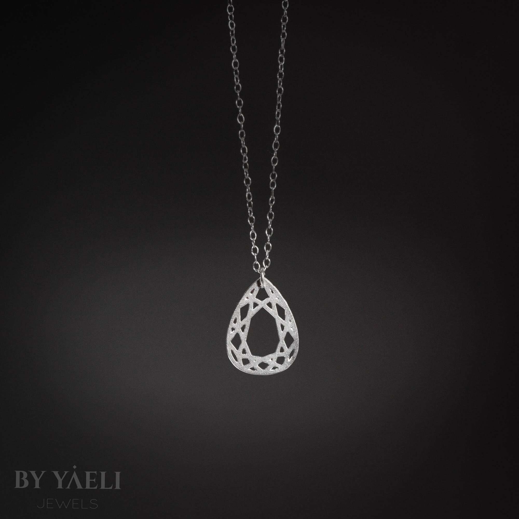 Geometric necklace silver diamond necklace teardrop necklace