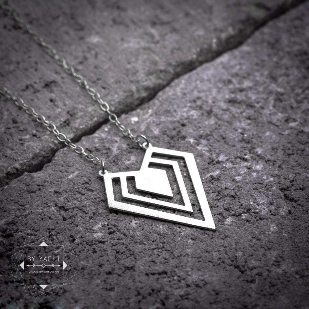 Geometric necklace silver triangle necklace diamond shape necklace triangle pendant