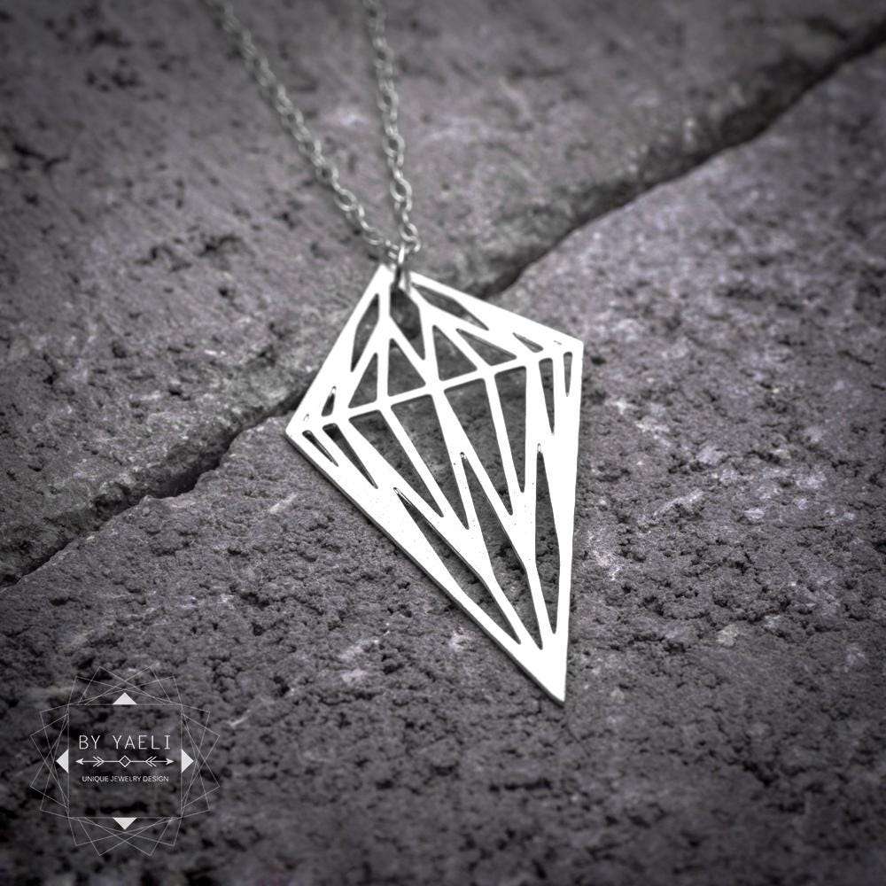Geometric necklace silver rhombus necklace shaped diamond necklace