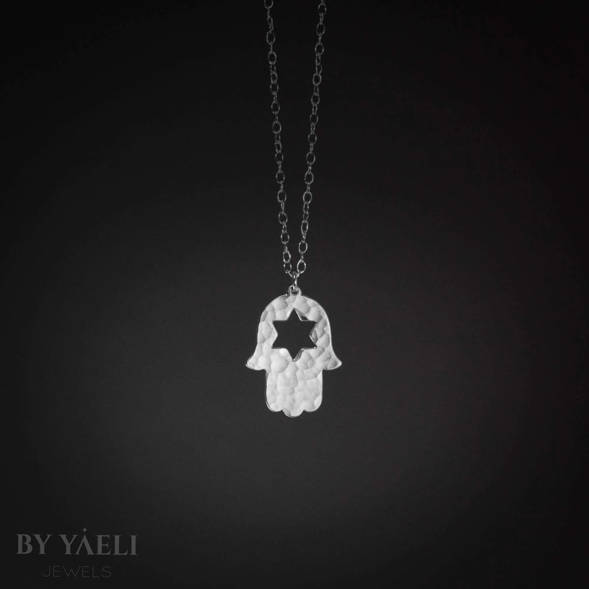 Hamsa necklace, silver magen david Jewish jewelry, good luck charm