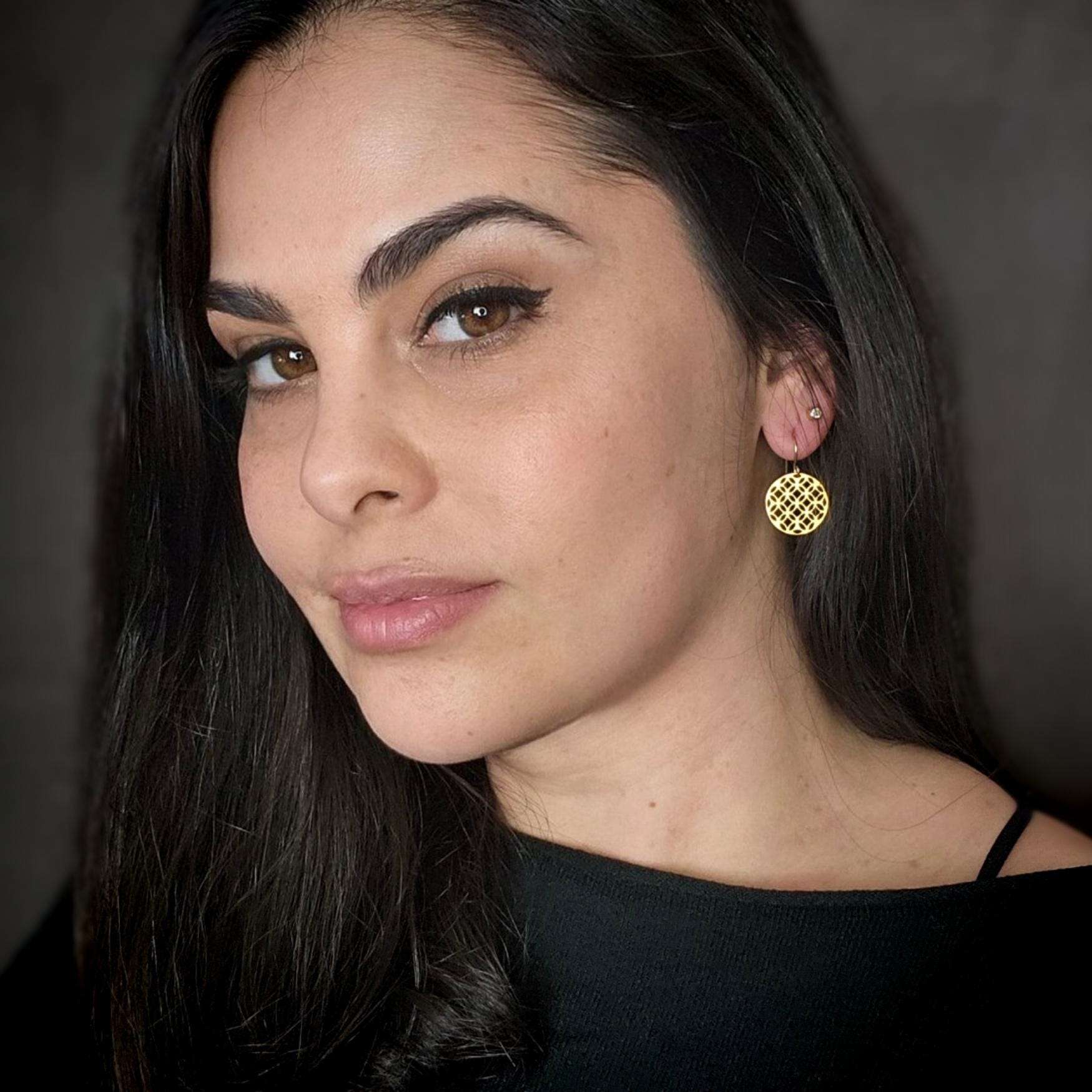 Gold celtic earrings, hammered Celtic circle dangle earrings