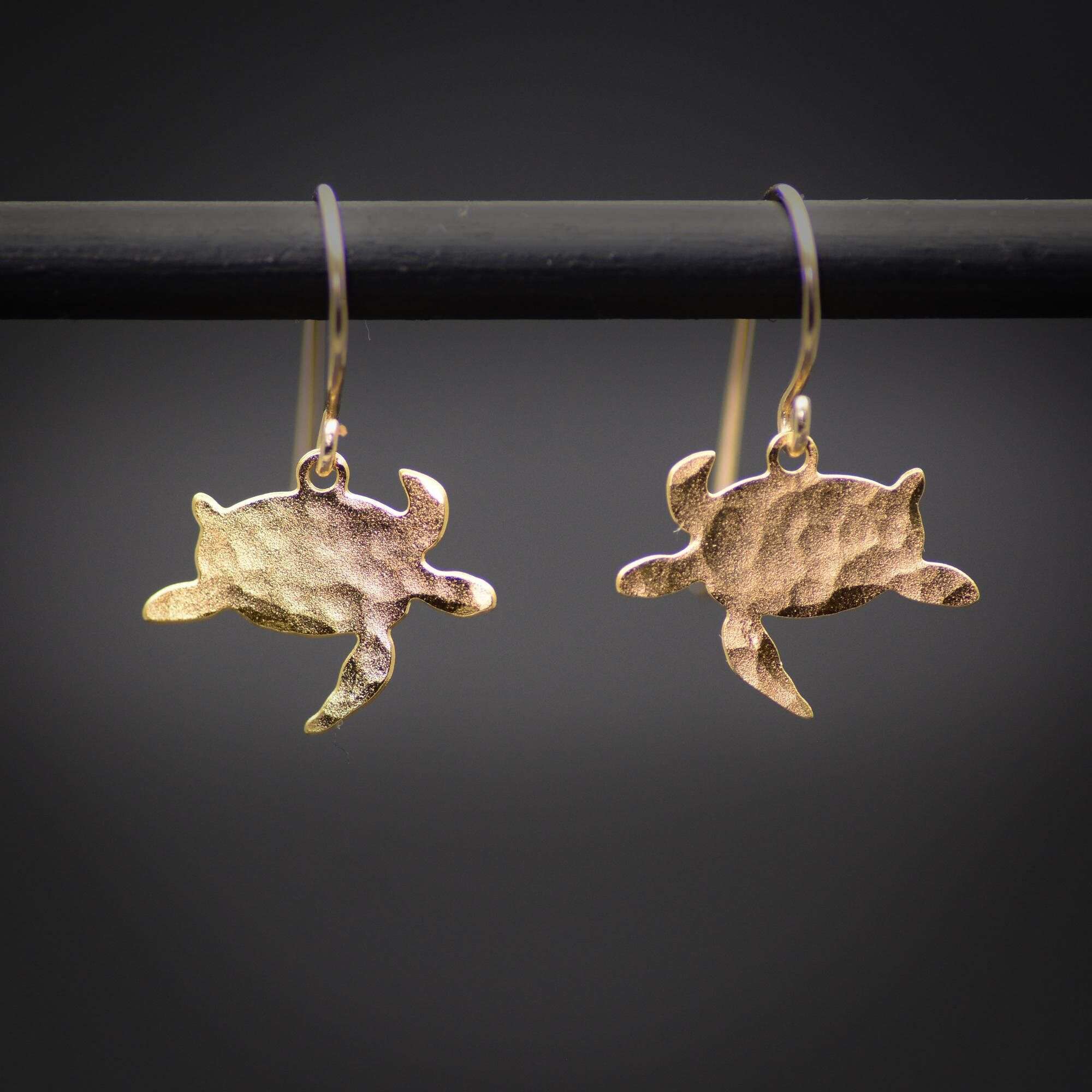 Turtle earrings, gold turtle dangle earrings, ocean earrings