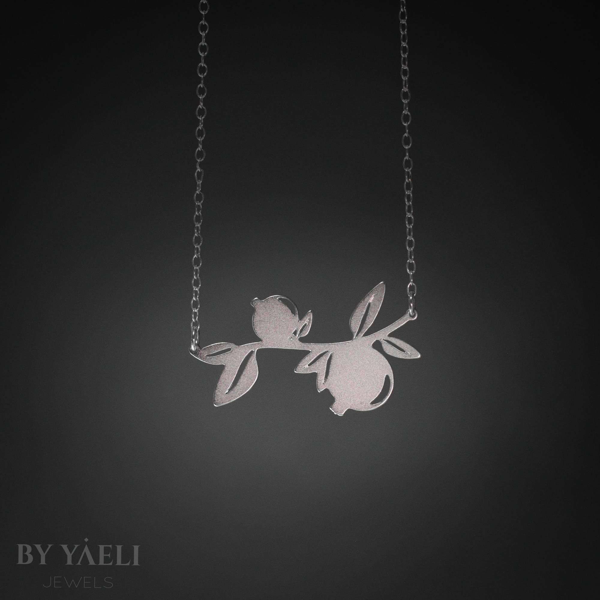 Pomegranate necklace silver Jewish jewelry nature jewelry Judaica necklace