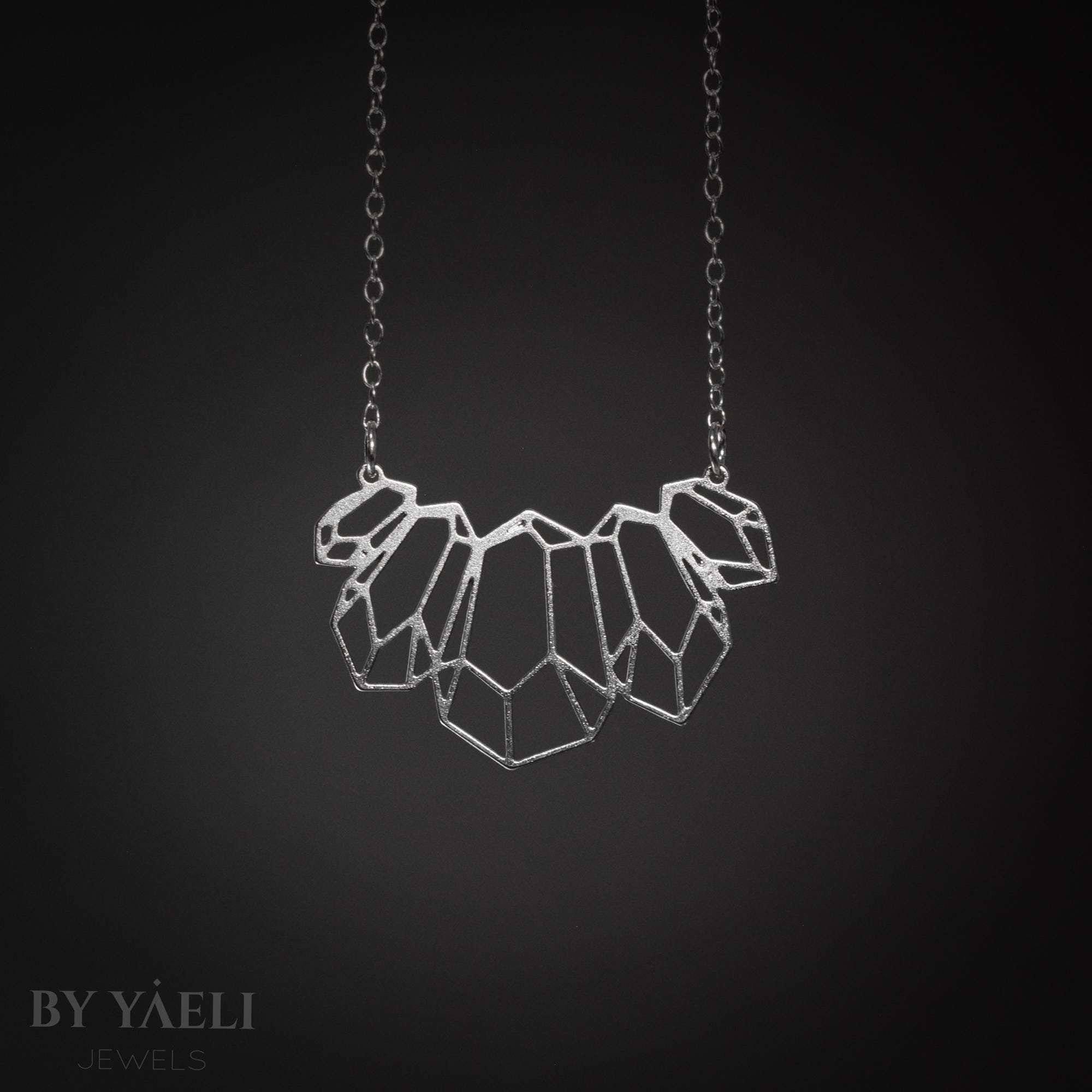 Geometric statement necklace, silver long woman necklace