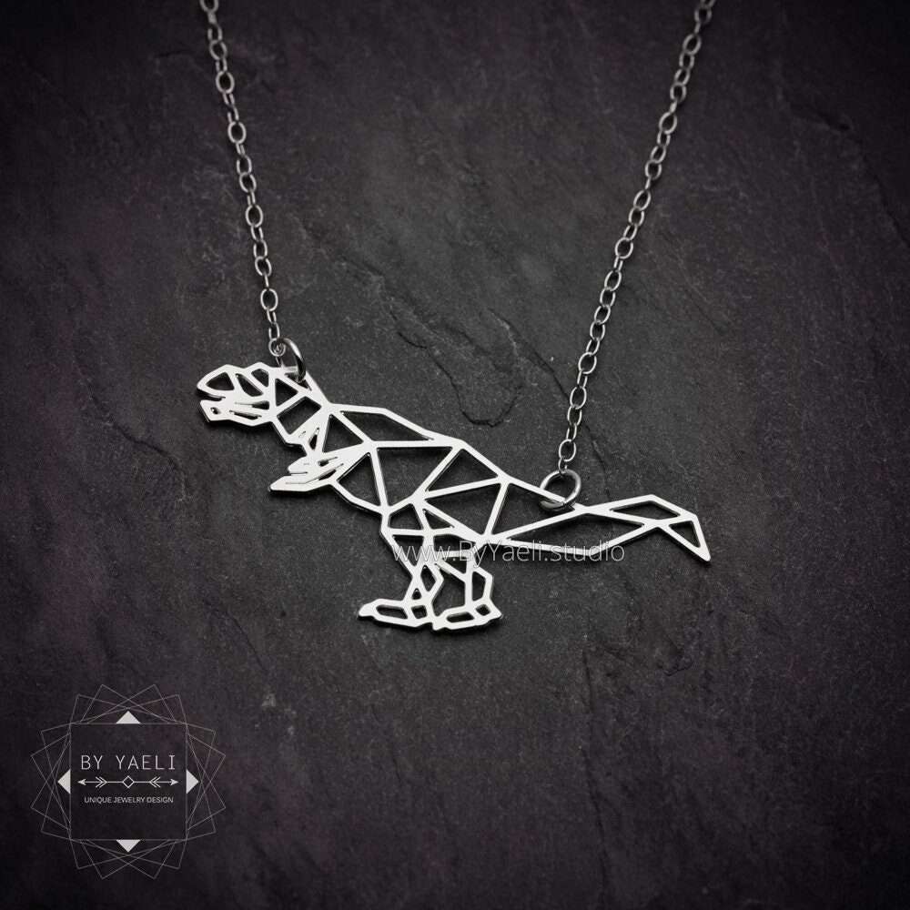 Dinosaur necklace silver dinosaur T rex necklace Jurassic park necklace