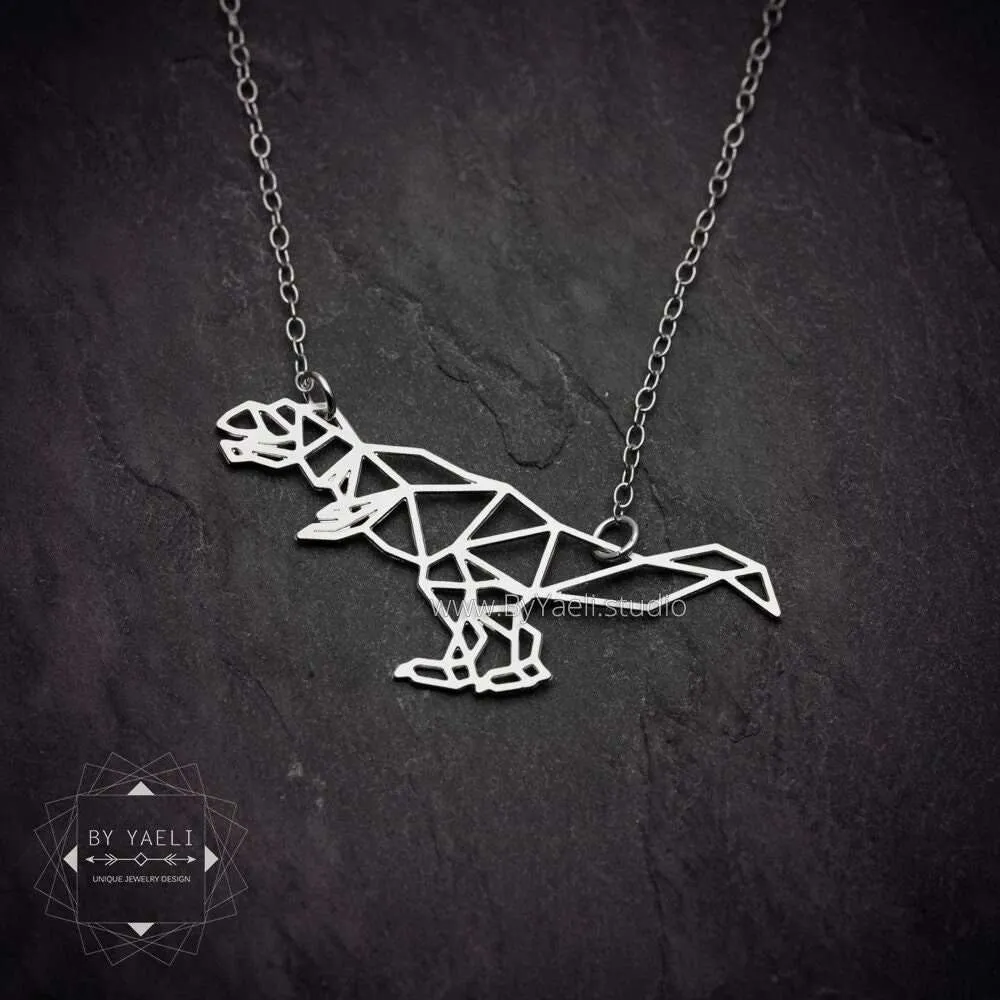 Dinosaur necklace silver dinosaur T rex necklace Jurassic park necklace