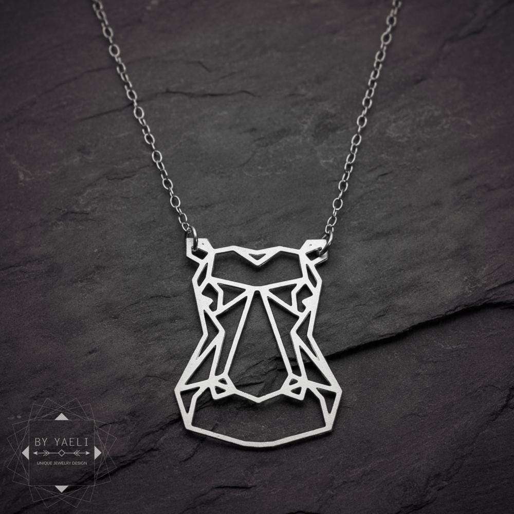 Hippo necklace, animal necklace, silver geometric hippo head necklace