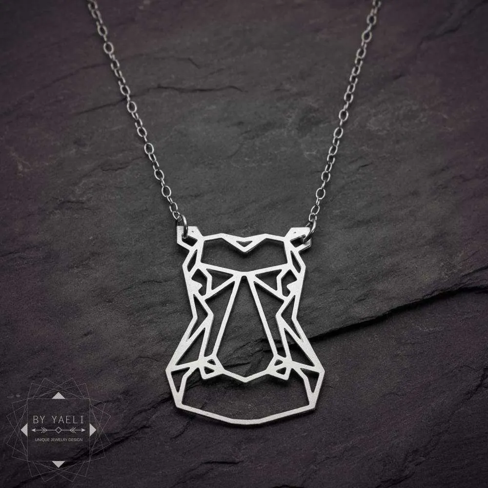 Hippo necklace, animal necklace, silver geometric hippo head necklace