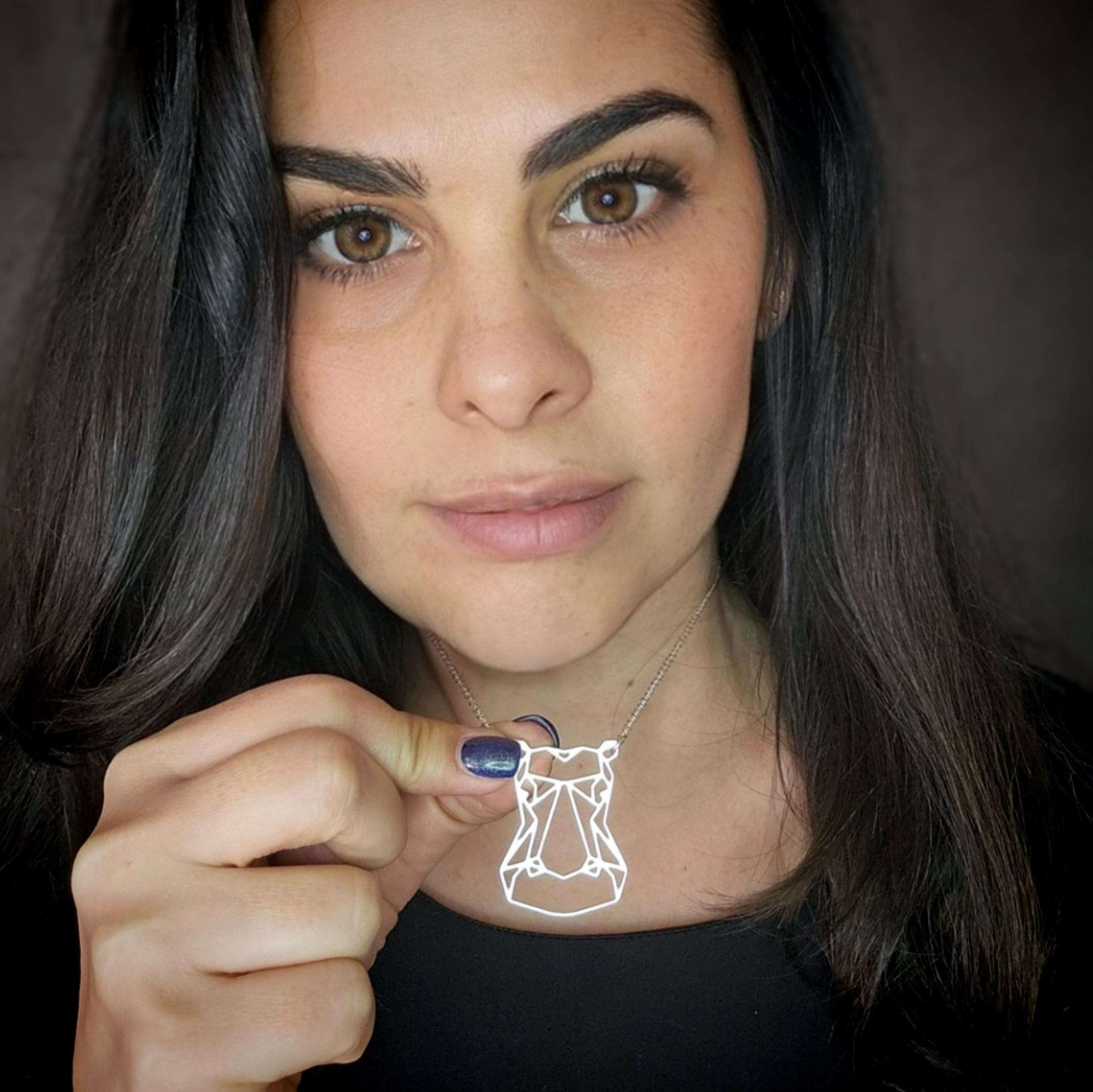 Hippo necklace, animal necklace, silver geometric hippo head necklace