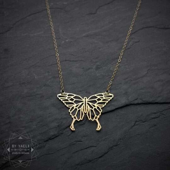 Butterfly necklace gold butterfly pendant geometric origami butterfly jewelry