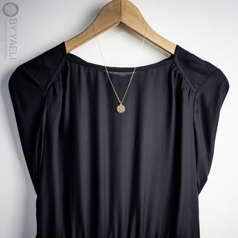 Gold necklace geometric necklace filigree necklace