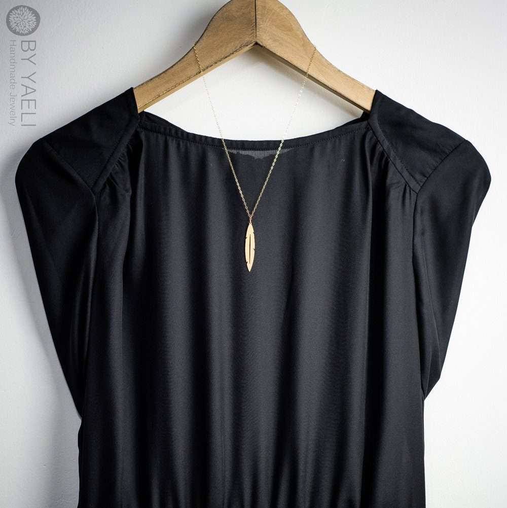 Feather necklace Feather pendant Gold Feather charm long necklace