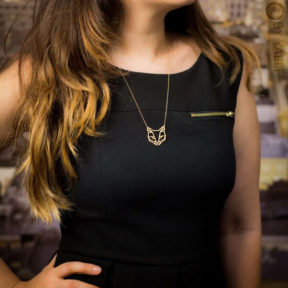 Cat necklace gold origami cat pendant geometric cat jewelry 3 Cat necklace gold origami cat pendant geometric cat jewelry - Image 3