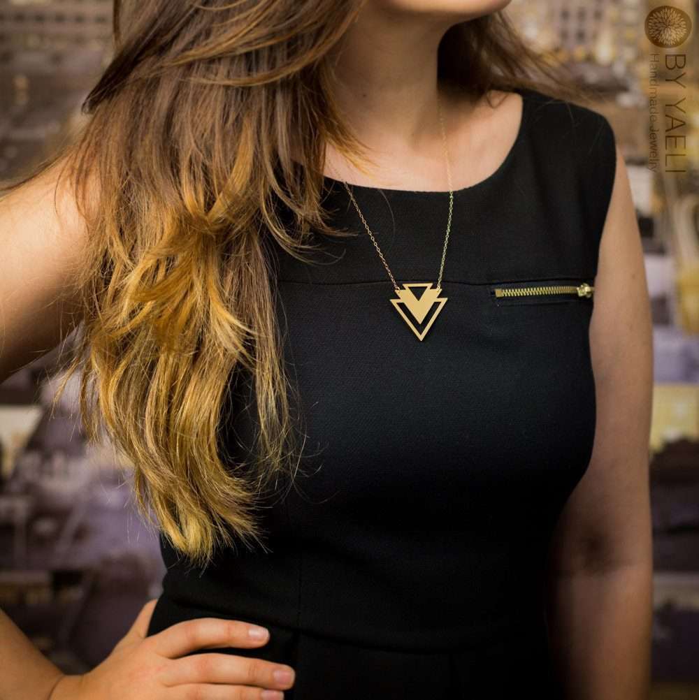 Triangle necklace gold geometric necklace minimalist jewelry gift for her