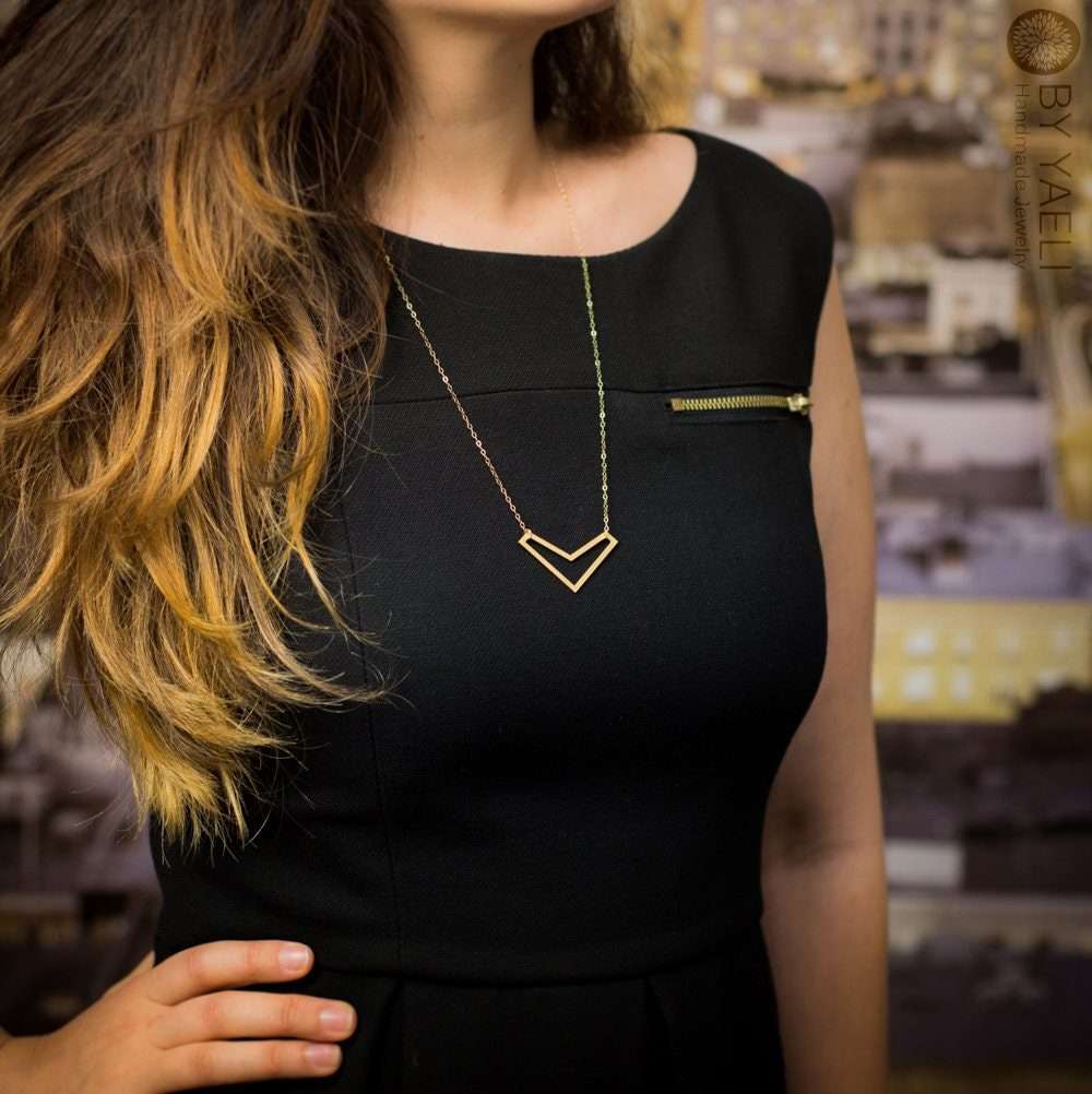 Chevron necklace gold V necklace geometric arrow necklace hollow triangle necklace