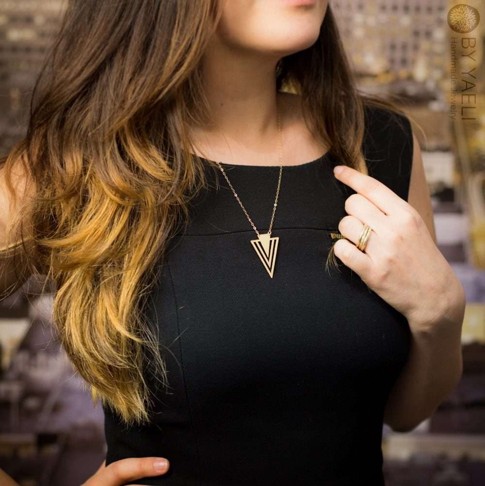 Triangle necklace chevron necklace gold triangle pendant geometric necklace v necklace
