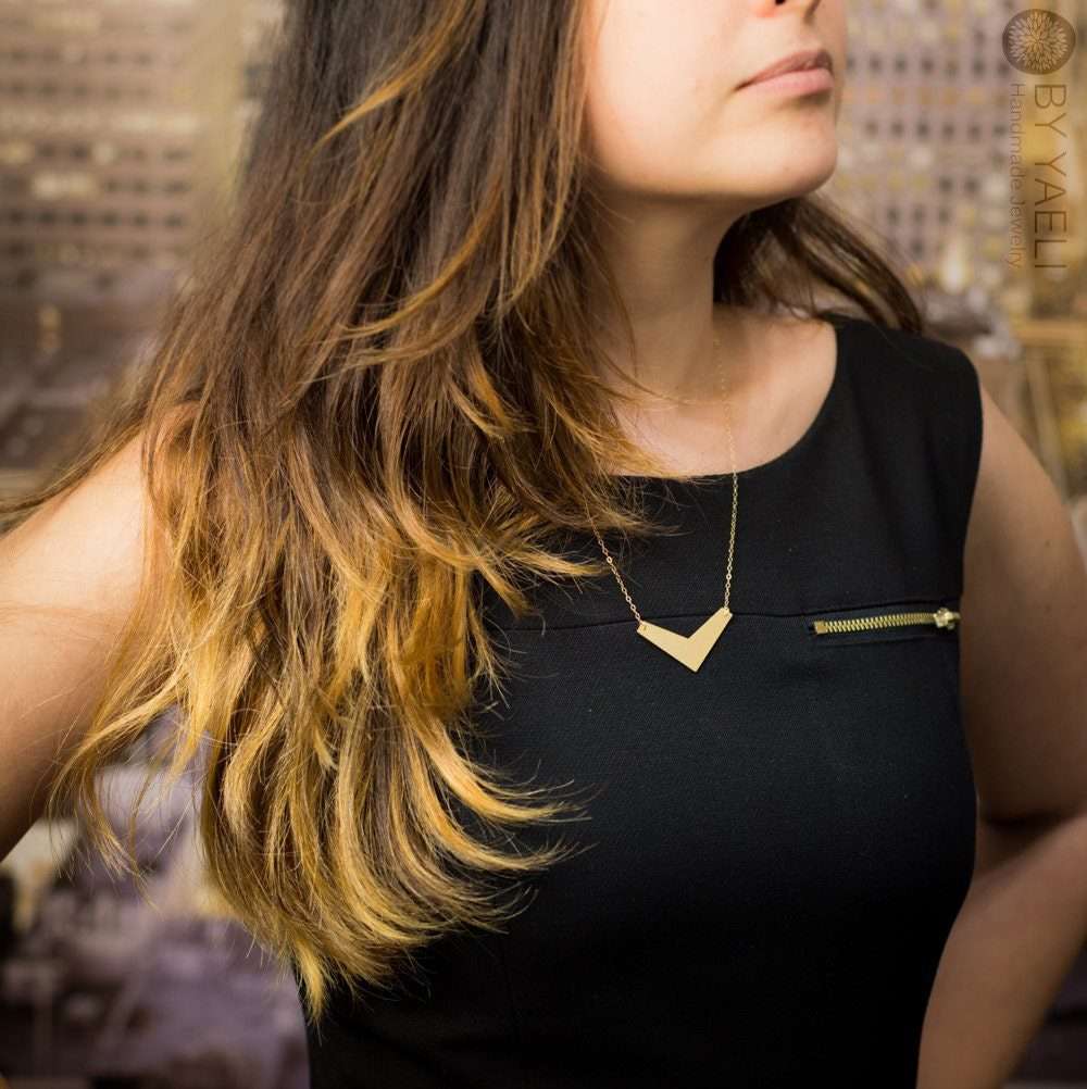 Chevron necklace silver triangle necklace geometric necklace