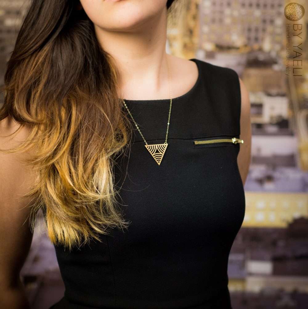 Triangular necklace geometric necklace gold triangular pendant Christmas gift for her