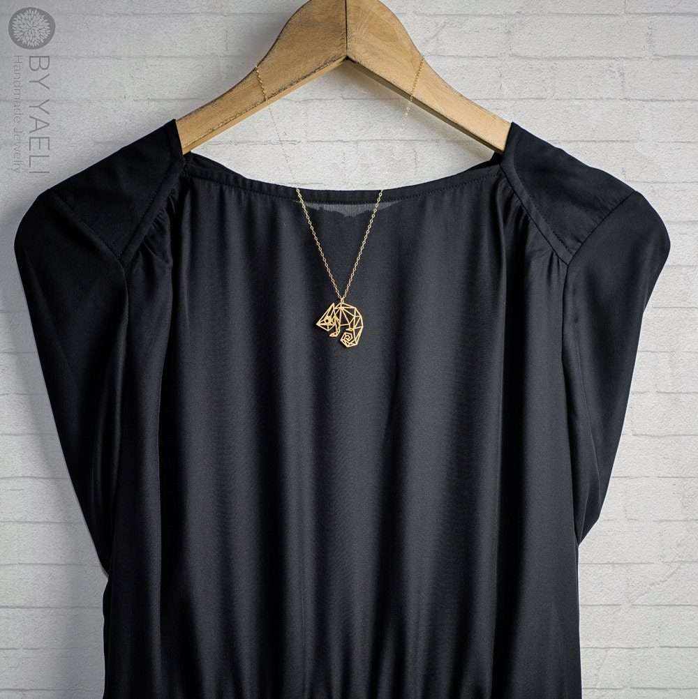 Chameleon necklace gold lizard necklace origami geometric gold Chameleon pendant