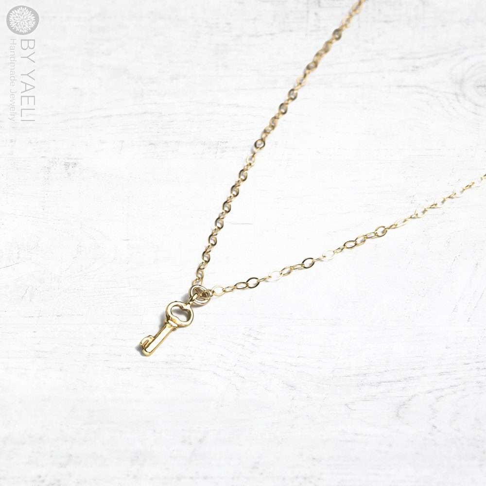 Gold key necklace golden key charm key pendant