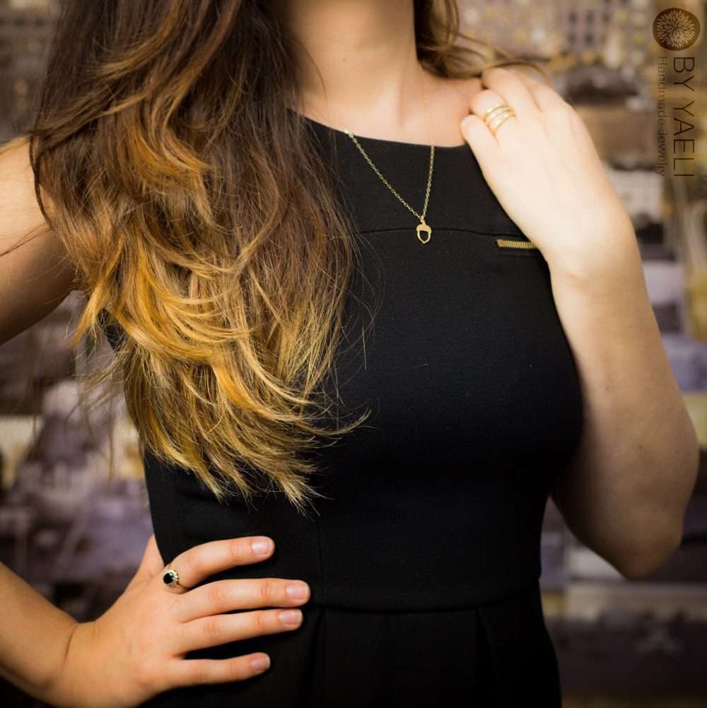 Acorn necklace gold acorn pendant nature jewelry gold acorn charm