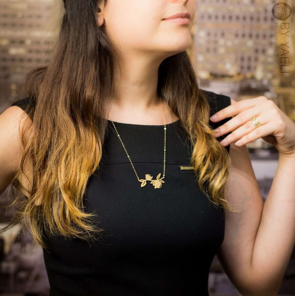 Pomegranate necklace gold Jewish jewelry nature jewelry Judaica necklace