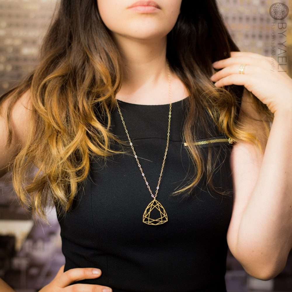 Geometric necklace gold diamond necklace triangle necklace long necklace