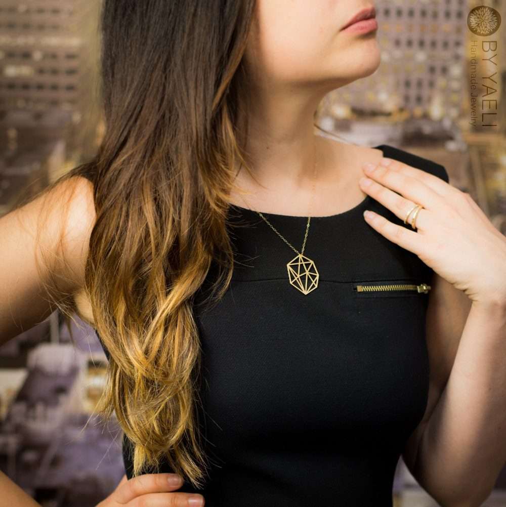 Geometric necklace gold diamond shape necklace minimalist necklace gift for here