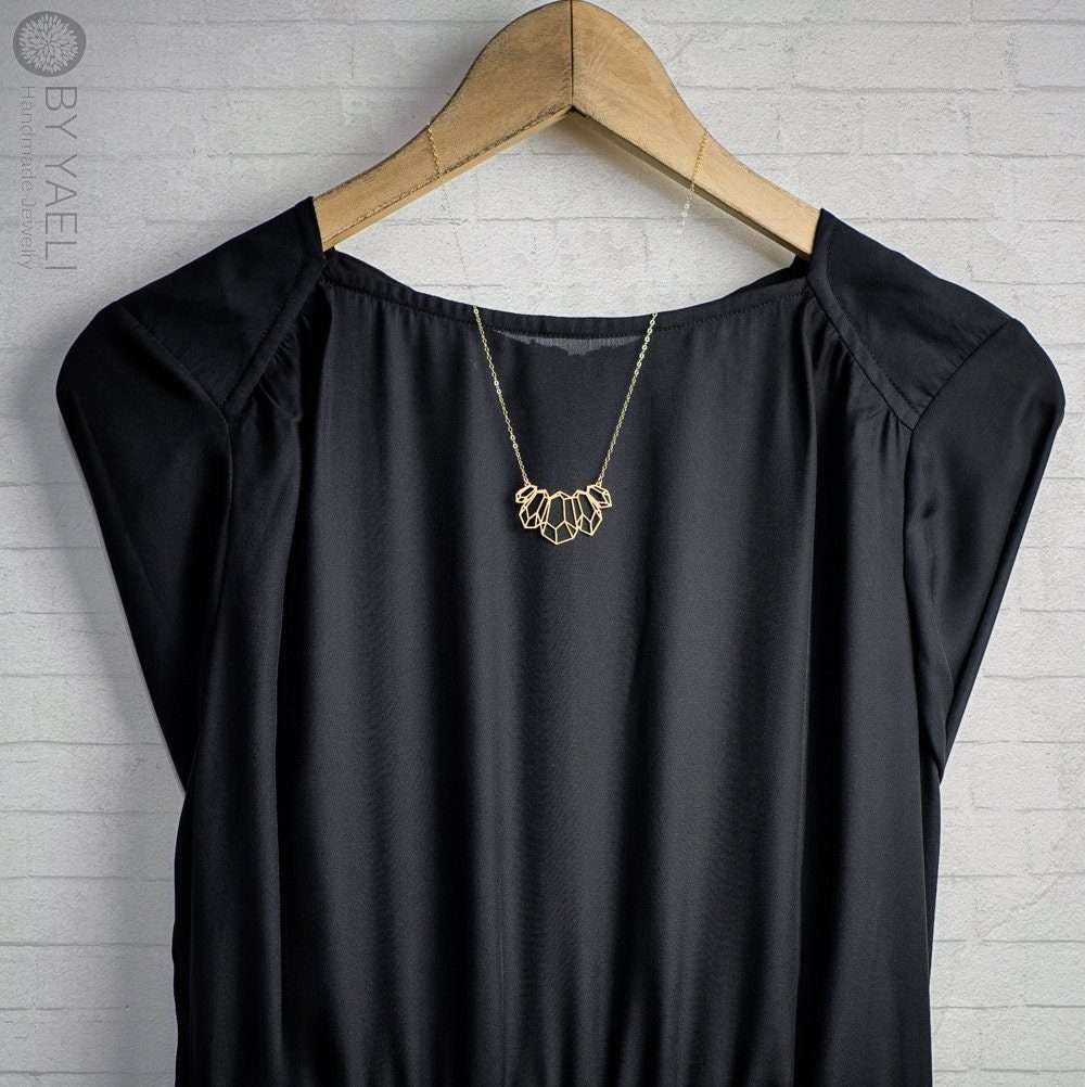 Geometric statement necklace, gold long woman necklace 4 Statement necklace, gold geometric long woman necklace, gift for her, gift for mom
