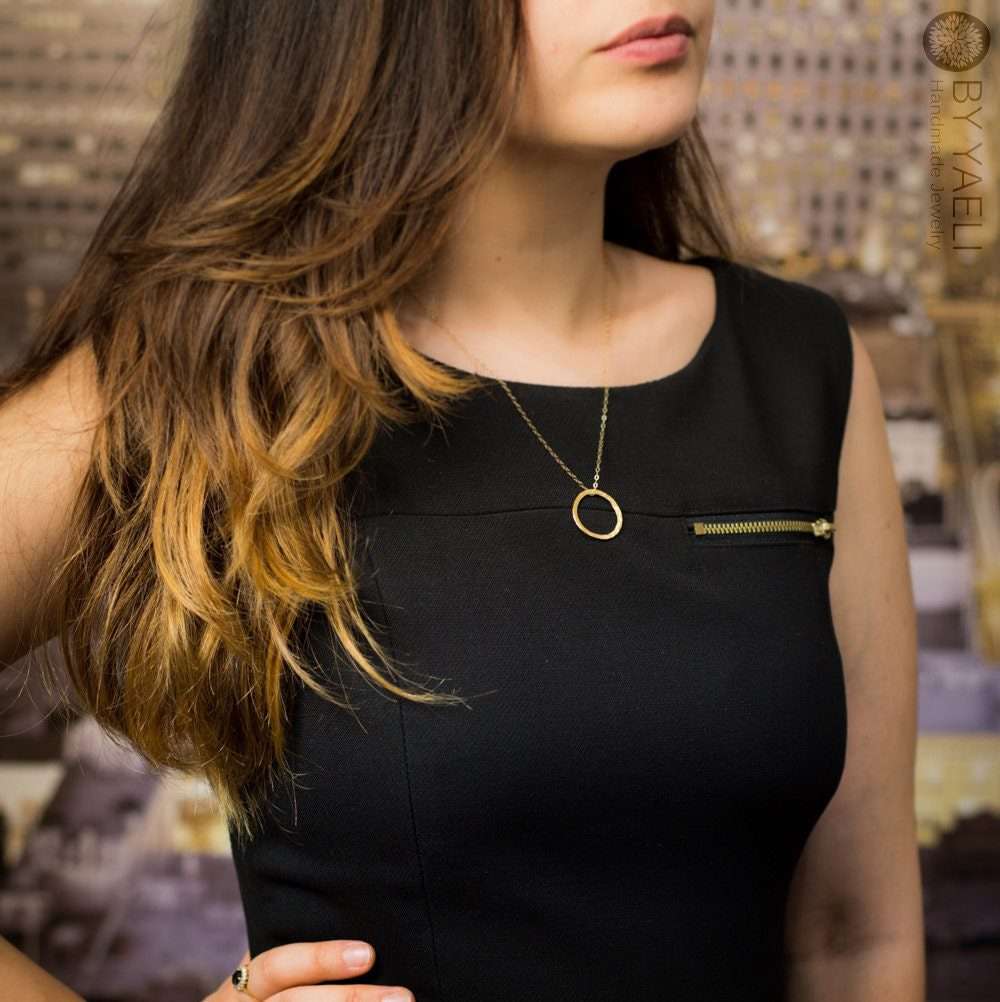 Circle necklace geometric necklace silver necklace circle pendant  hoop necklace