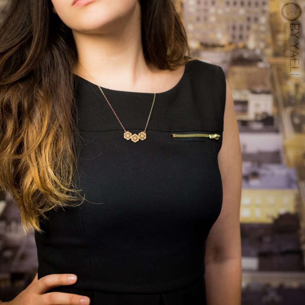 Hexagons necklace silver hexagon pendant geometric necklace