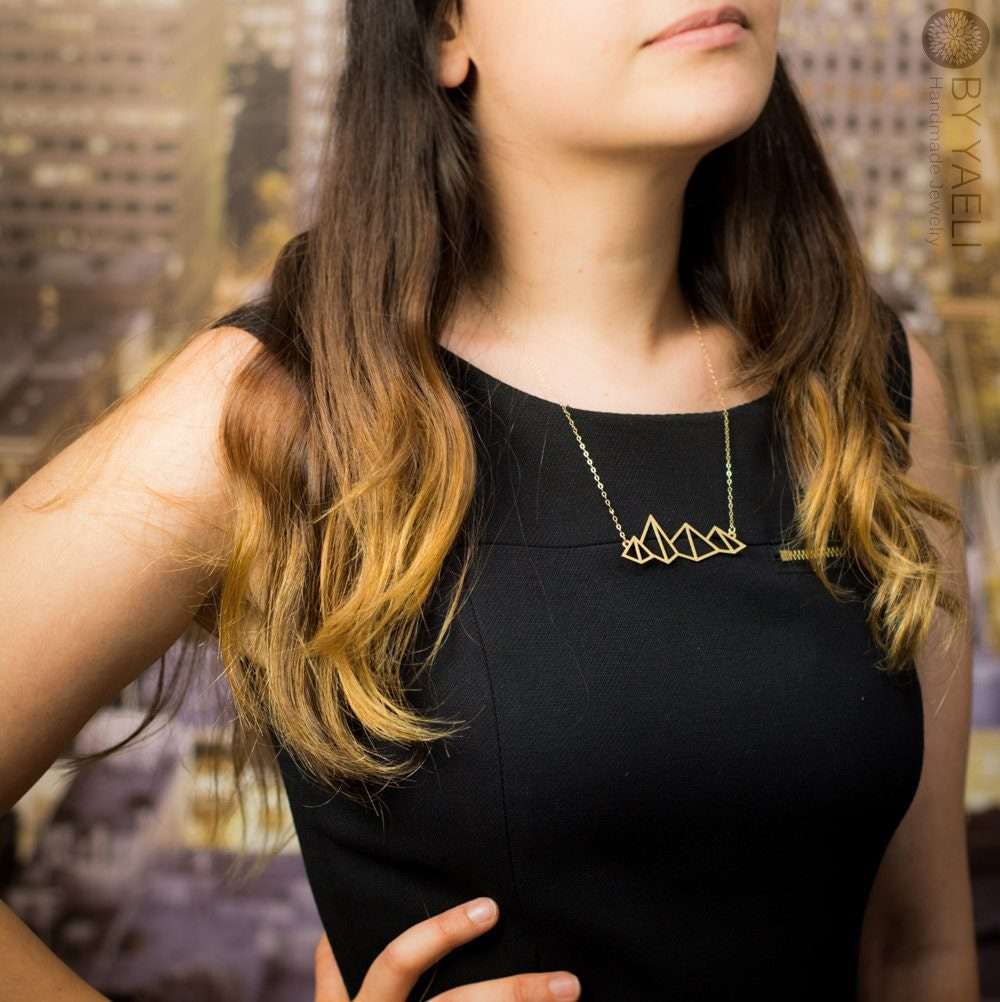 Mountain necklace geometric necklace gold mountain pendant pyramid mountain jewelry
