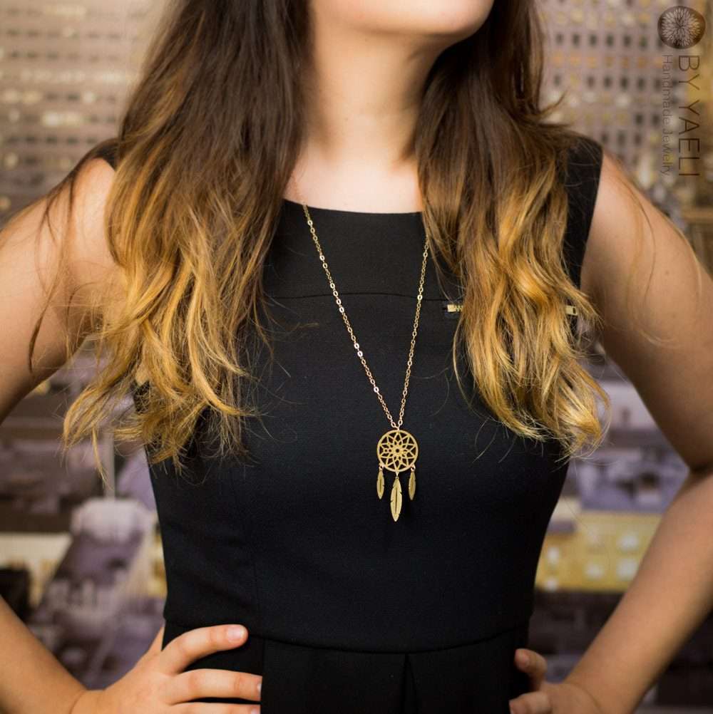 Dreamcatcher necklace gold dream catcher Indian jewelry tribal wiccan jewelry 2 Dreamcatcher necklace gold dream catcher Indian jewelry tribal wiccan jewelry - Image 2