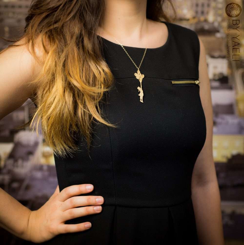 Balloon necklace gold girl necklace girl with balloons necklace