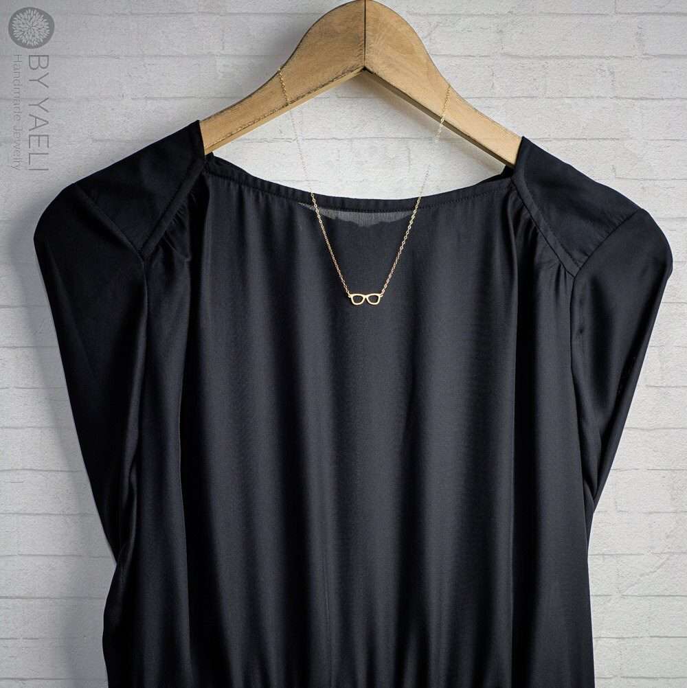 Eyeglasses necklace gold boho necklace hippie jewelry geek jewelry