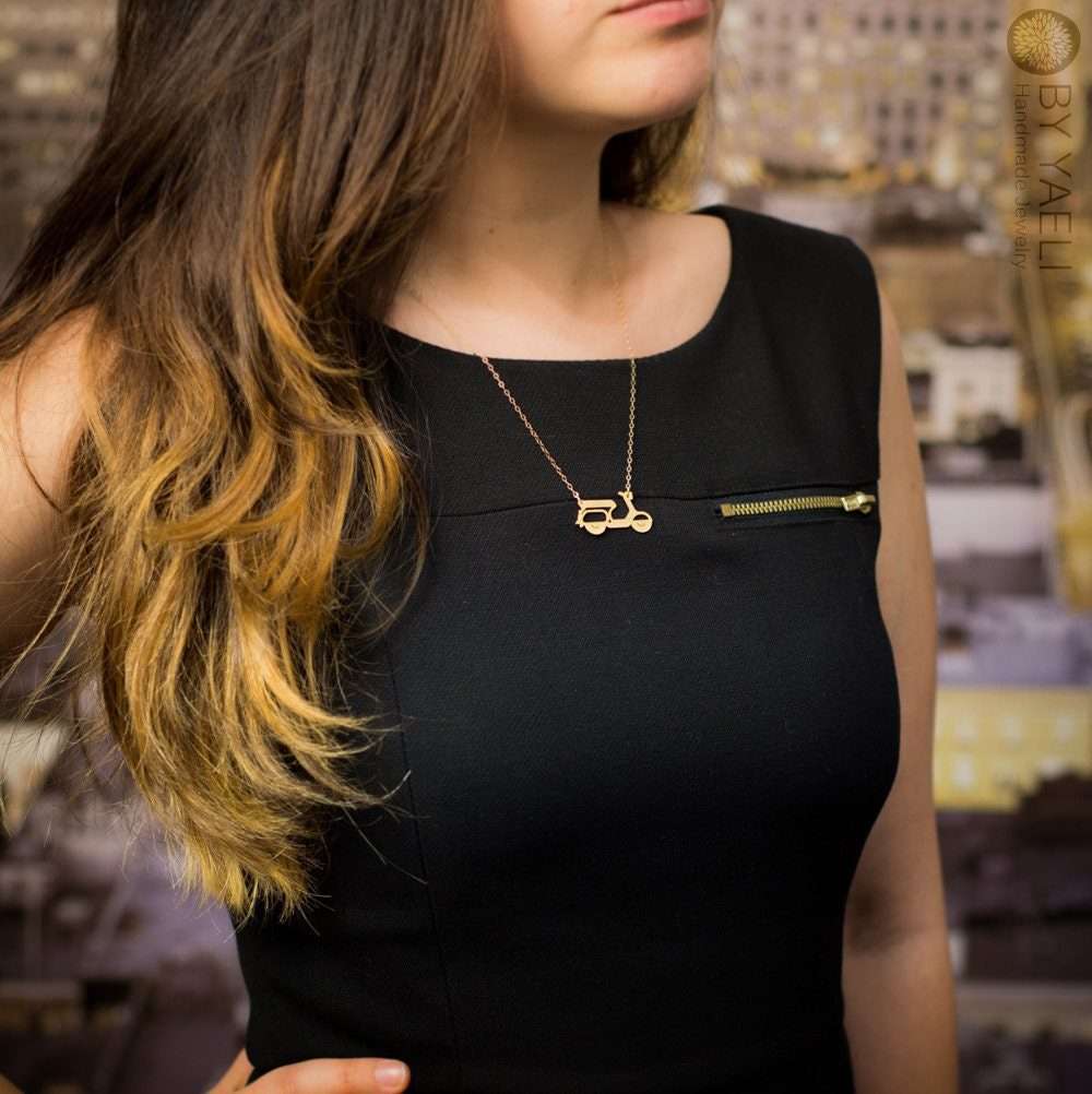 Vespa necklace scooter necklace gold Vespa scooter motorcycle pendant gifts motorbike necklace
