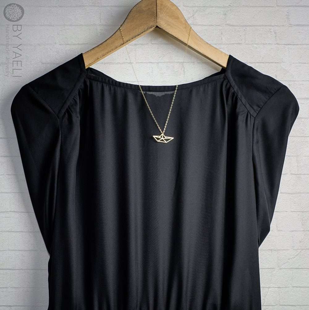 Boat necklace origami boat necklace gold paper boat charm