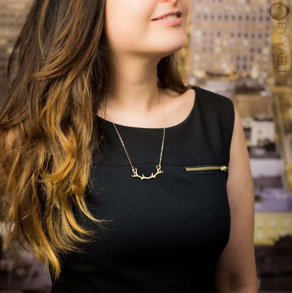 Deer antler necklace gold deer necklace antler jewelry antler pendant 4 Deer antler necklace gold deer necklace antler jewelry antler pendant - Image 4