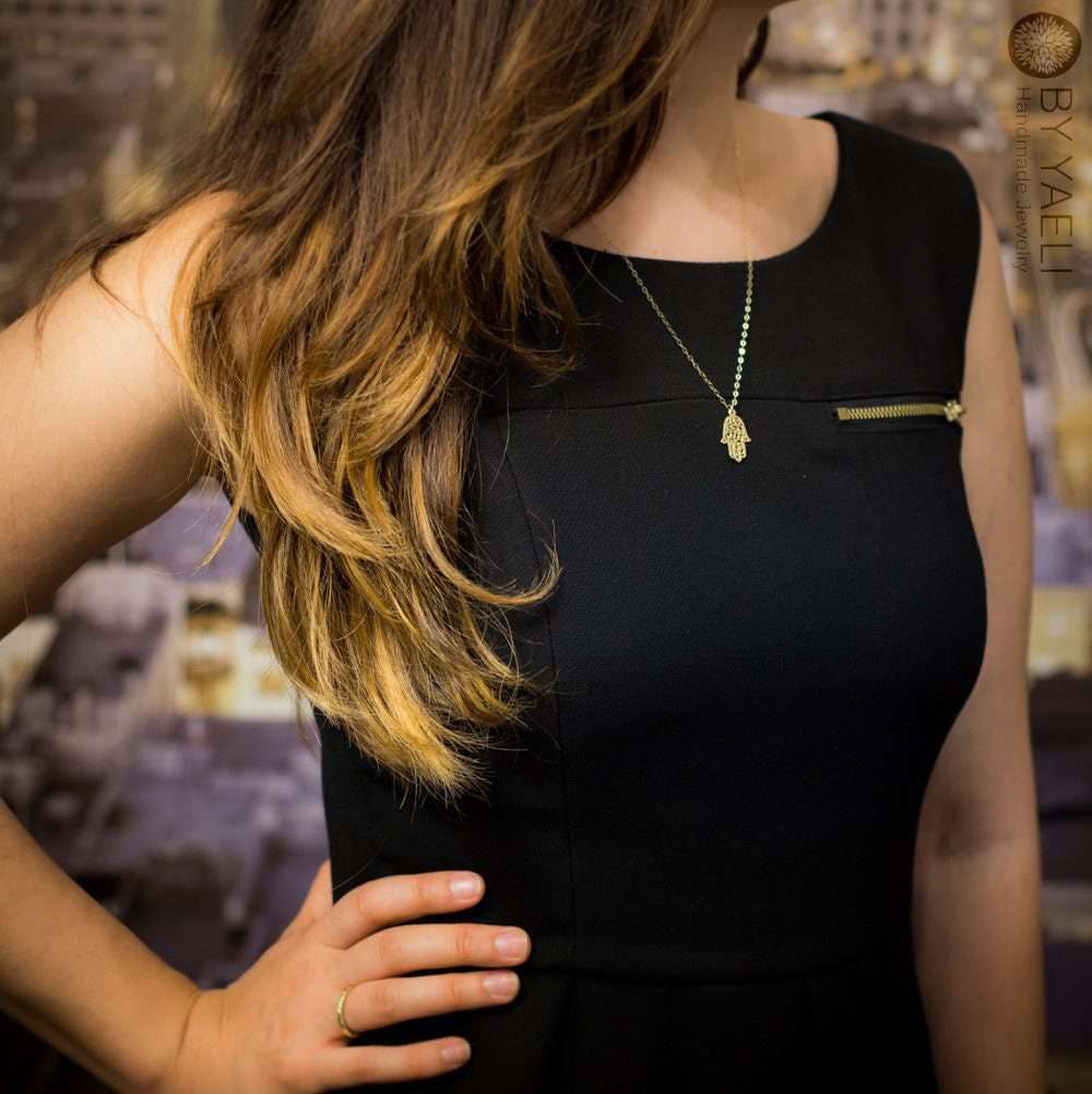 Hamsa necklace gold hamsa charm hamsa jewelry gold hamsa pendant
