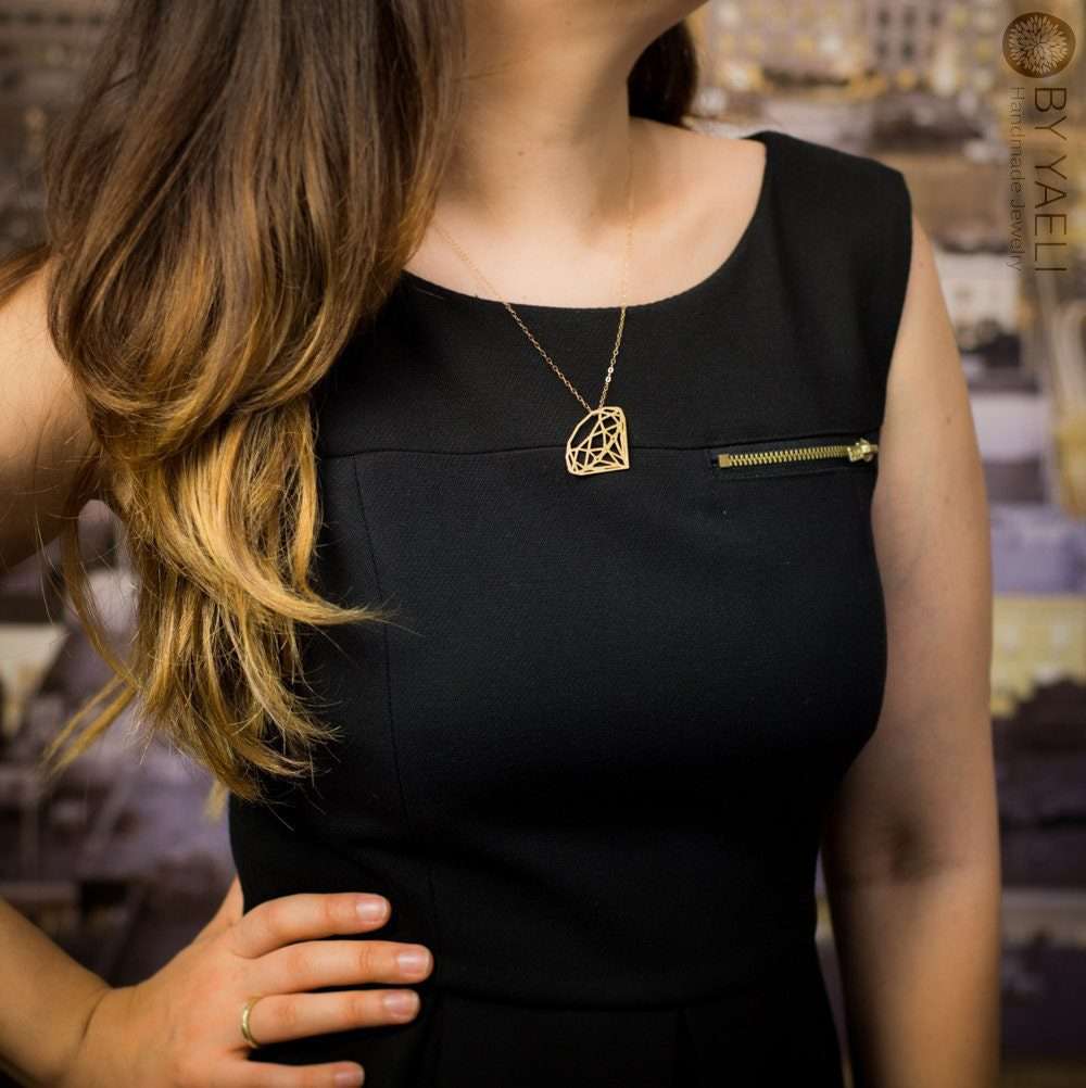 Geometric necklace silver diamond shape necklace minimalist jewelry