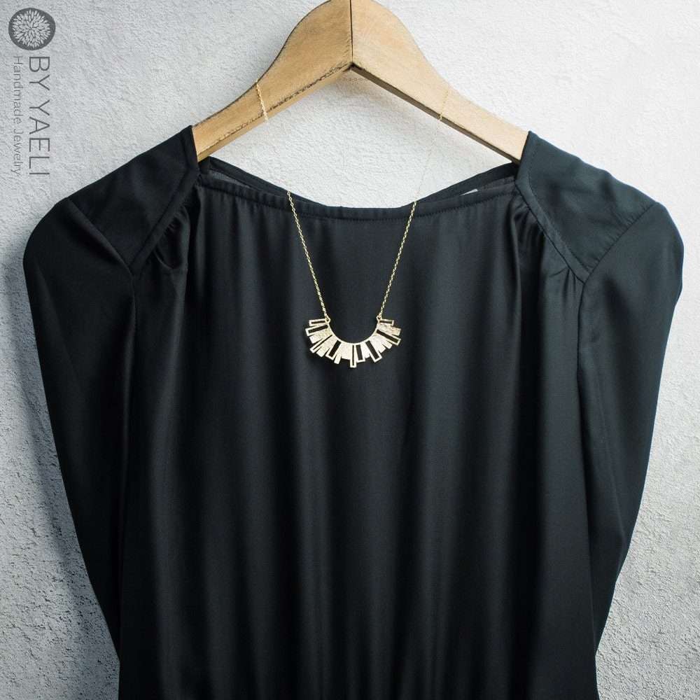 Geometric necklace gold rectangle necklace skyline geometric necklace 3 Geometric necklace gold rectangle necklace skyline geometric necklace - Image 3
