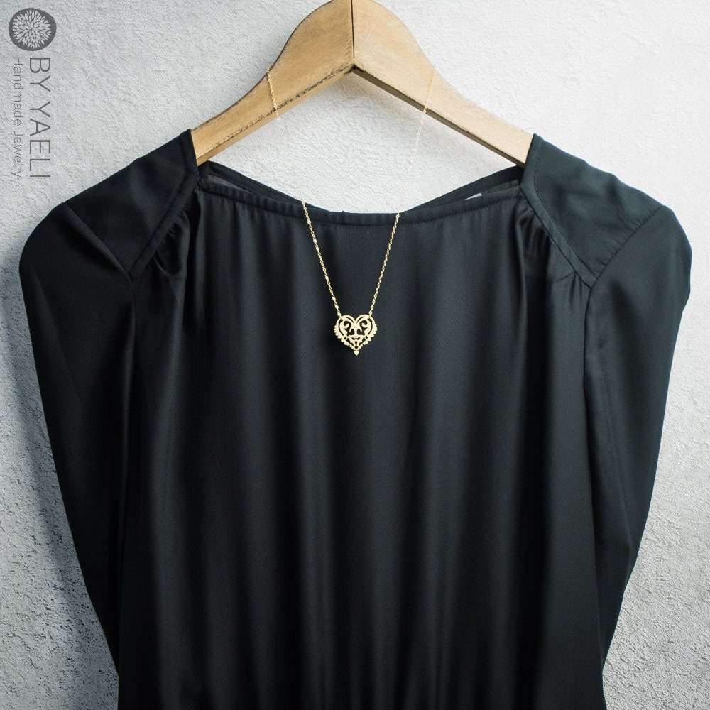 Heart necklace ethnic style gold heart pendant heart jewelry Christmas gift for her