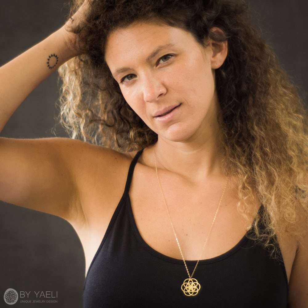Sacred necklace Celtic necklace gold flower of life necklace